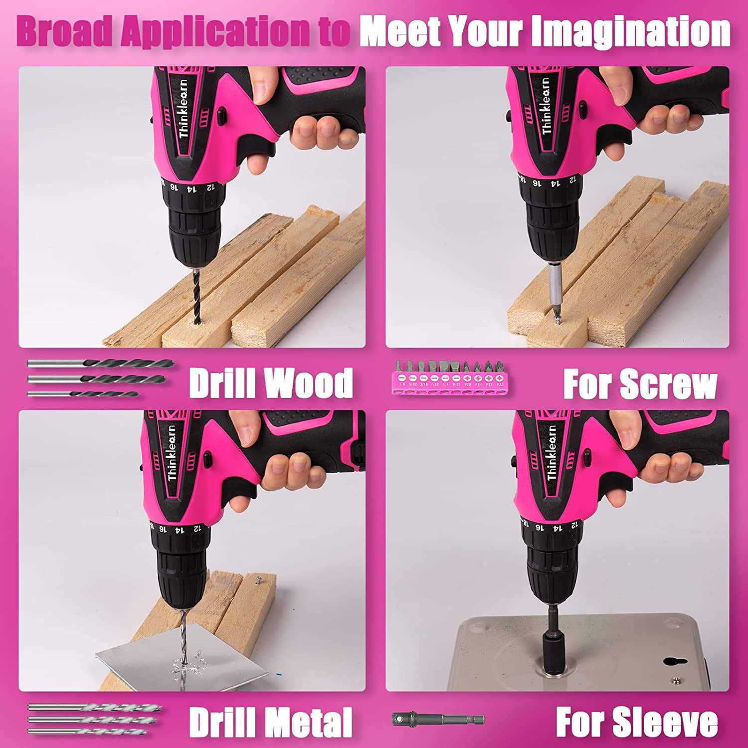 ThinkLearn Pink Drill Set for Women, 137 Piece Hand and Power Tool Set with 12V Cordless Drill - Shop Hardware Tools Online Store