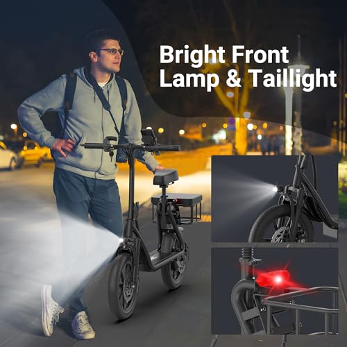 NAVIC Electric Scooter Adults,27Mile Range,Top Speed 22Mph,750W Peak Motor,14'' Pneumatic Tires,Electric Scooter for Adults,Foldable e Scooter with Back Basket