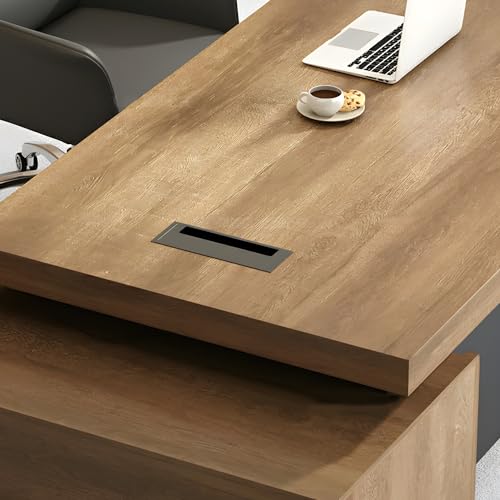 Rustic L Shape Executive Desk for Office, Farmhouse L shaped Wood Office Desk, Engineered Wood Working Table Computer Desk for Home Office - 63" L x 31.5" W x 29.5" H