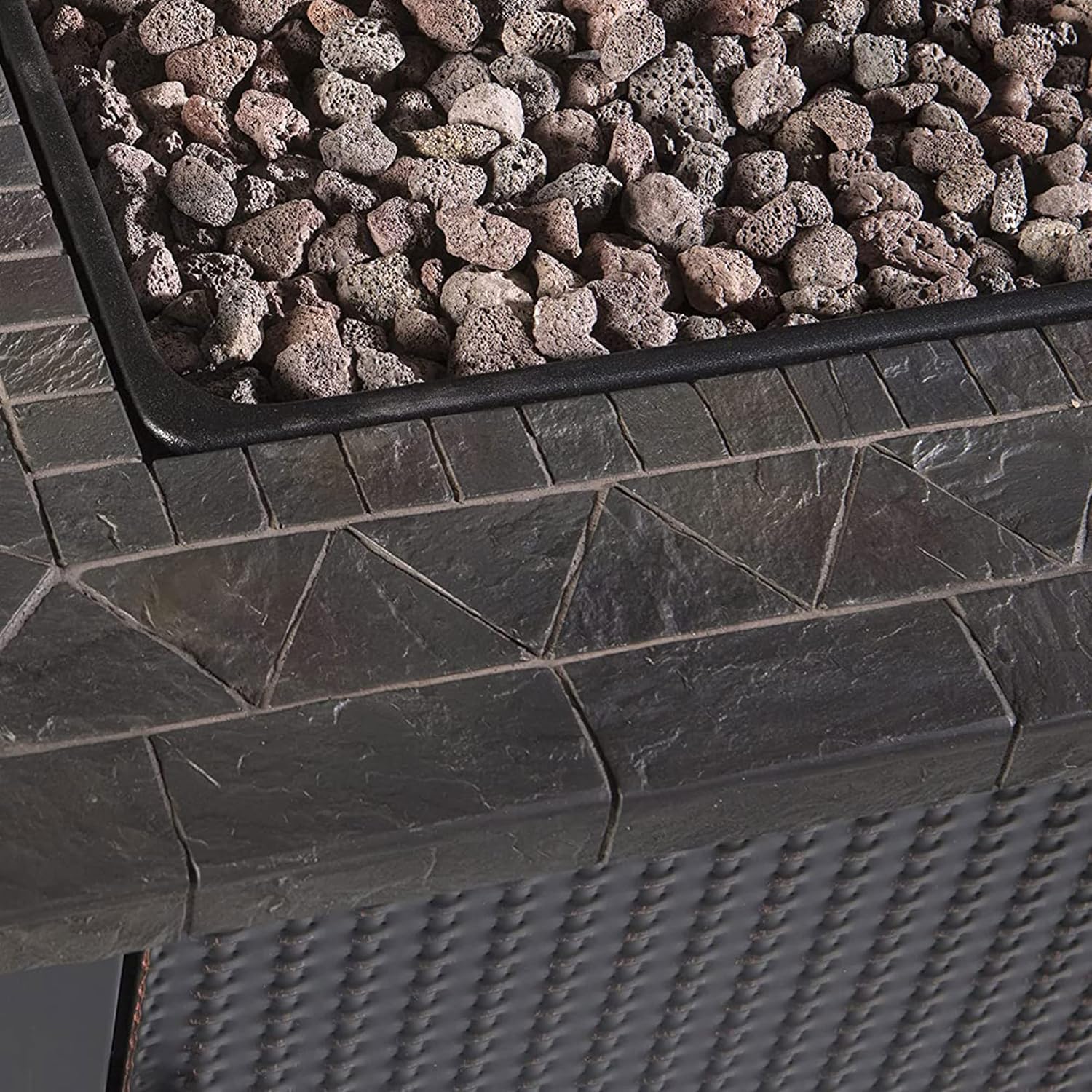 Endless Summer 30 Inch Square 30,000 BTU LP Gas Outdoor Fire Pit Table with Mosaic Resin Mantel, Steel Wicker Design Base, and Lava Rock, Black