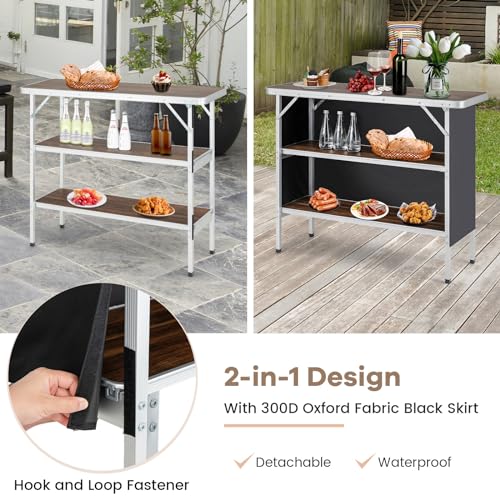 COSTWAY Portable Bar Table for Events, Foldable Pop-Up Bar with Carrying Bag, Collapsible Checkout Counter, 43.5” x 15” x 34.5” Mobile Bartending Station for Party, Craft Fair (2, Brown)