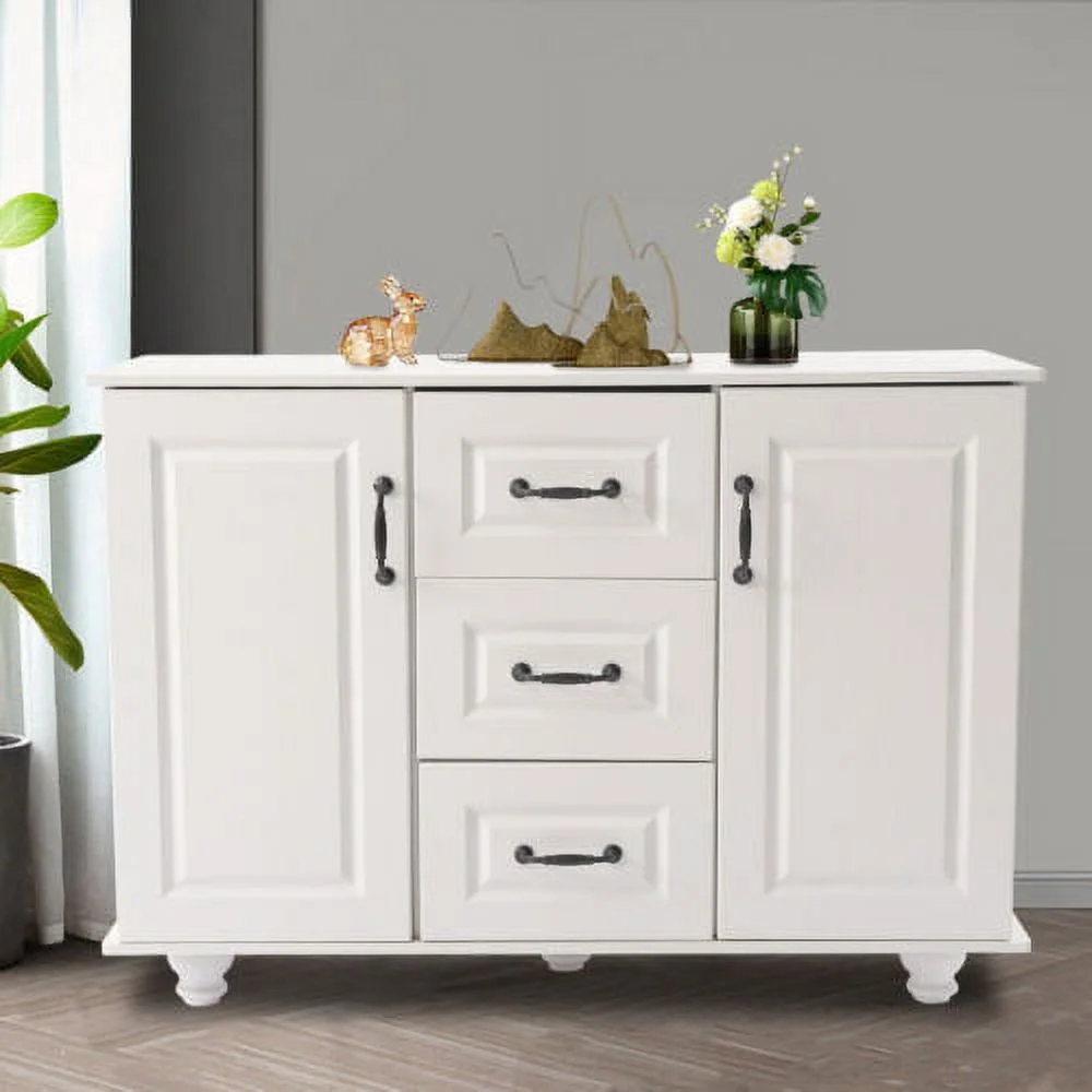White Kitchen Storage Cabinet Wooden 3 Drawers 2 Door Cupboard Free Standing