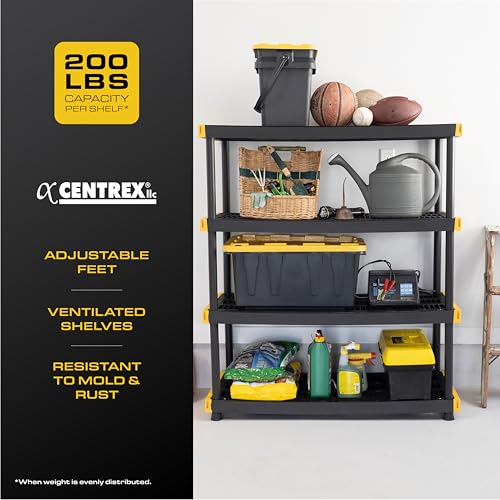 CX Black & Yellow®, 5-Tier Heavy Duty Plastic Storage Shelving Unit, 200lbs/shelf (72”H x 48”W x 20”D), for Indoor/Outdoor Organization, Modular Rack