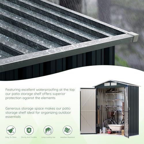 10X12X7.5 FT Outdoor Steel Storage Shed with Lockable Doors, 2 Windows, Transparent Roof Panels (Wood Panels & Frame Floor Not Included), Ideal for Patio Storage,Garbage Can, Chicken Coop，Brown