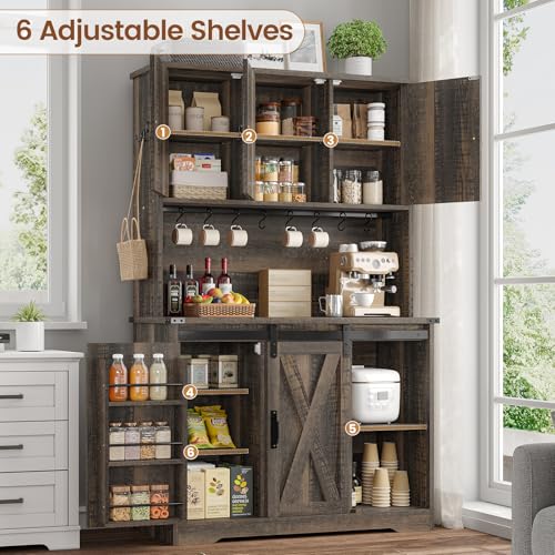 Kitchen Pantry Cabinet, Farmhouse Kitchen Cabinet with Drawer, Sliding Barn Doors Storage Cabinets with Adjustable Shelves for Dining Room, White