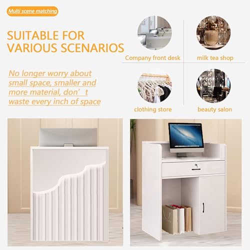 Small Reception Desk,Reception Desk with Counterand LED Lights,Checkout Counter with Drawers, Standing Front Receptionist Desk, Reception Counter for Supermarket Convenience Store Hotel (White, 60cm)