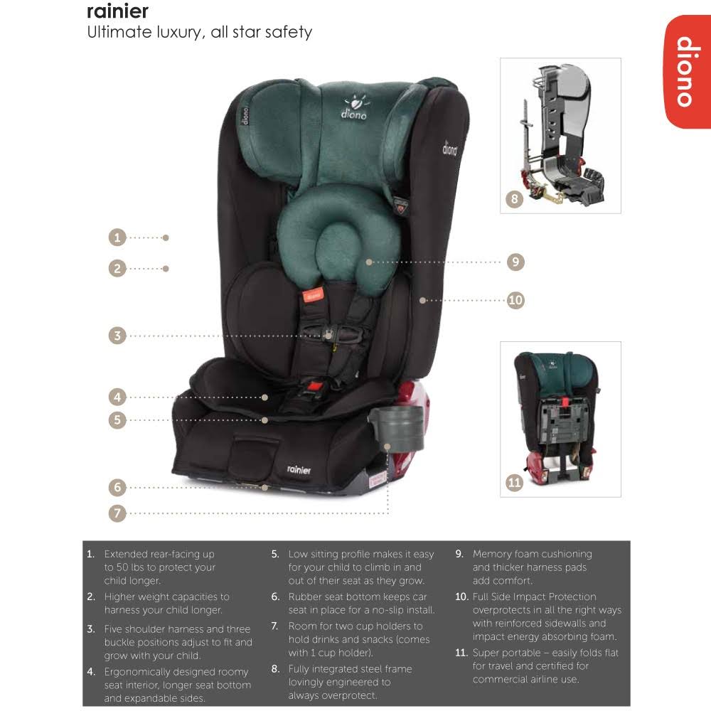 Diono Rainier All-in-One Convertible Car SEAT, Black Forest