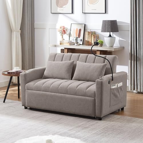 XD Designs 3 in 1 Convertible Single Sofa, Pull Out Sofa Bed Lounger Chair with Pillow and Adjust Backrest, Multi-Function Sleeper Chair Bed for Living Room or Apartment (Beige-3)