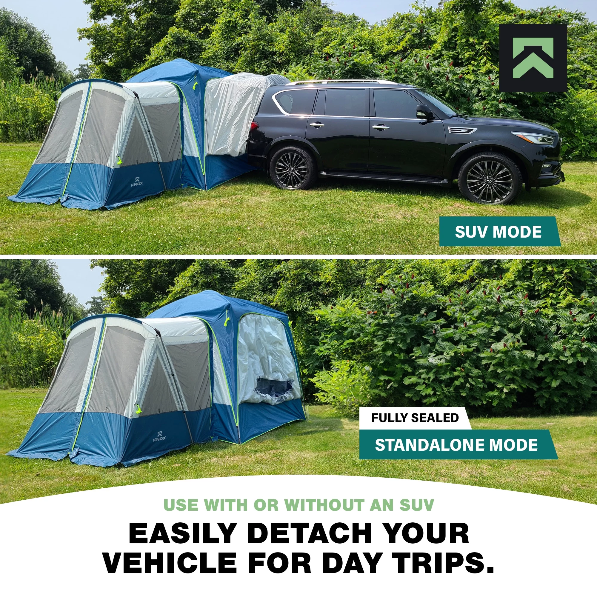 KNOX 10-Person Luxury SUV Tents for Camping, Glamping Tent, Car Tent for Family Camping, Hunting Party, Tailgate Tent Travel Outdoor, Car Camping Tent for Pets, 10'x10' Includes 2 Screen Rooms Rainfly
