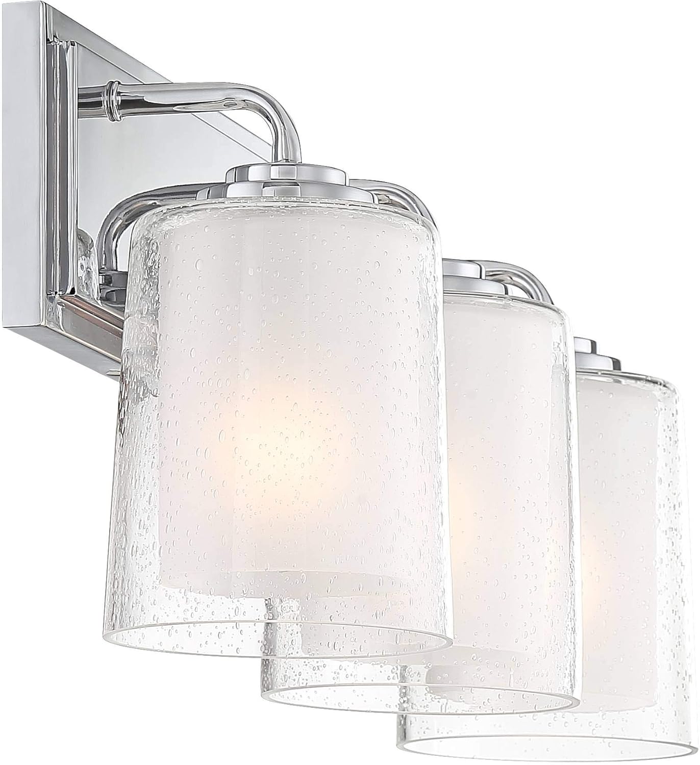 Possini Euro Design Mabelle Modern Wall Light Chrome Silver Hardwired 22 1/2" Wide 3-Light Fixture Mounted Clear Seedy Outer Frosted Glass Inner Bathroom Vanity Mirror House Home Hallway Room Decor