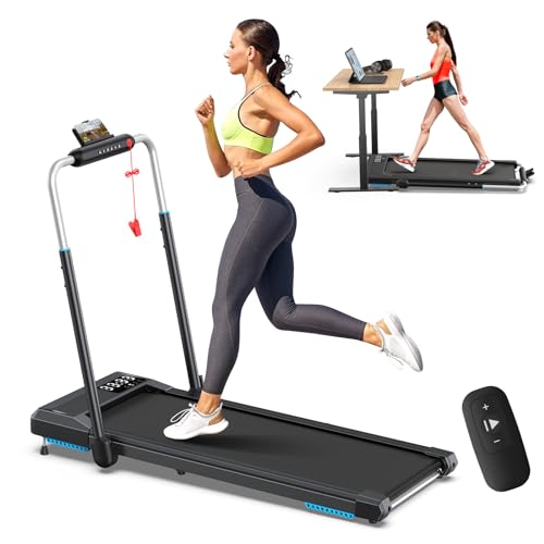 6% Incline Walking Pad Treadmills, Under Desk Treadmill 330lb Capacity for Home Small Space, Mute Control Portable Foldable Adjustable Incline Treadmill, Works with ZWIFT KINOMAP, Easy to Move