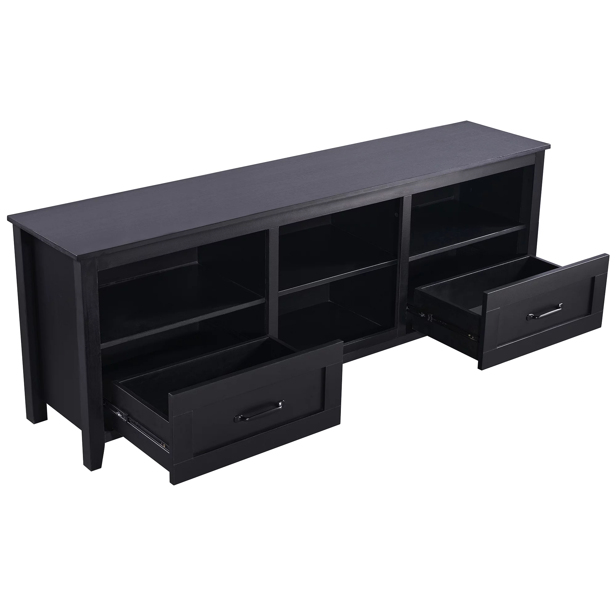 SYNGAR Industrial TV Stand for TV up to 70 inches, Wood TV Console Table Stand with 2 Storage Drawers and 4 Open Compartments, Home Living Room Entertainment Center, Black, 70"L x 15"W x 25"H