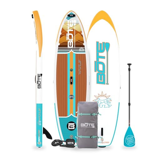 BOTE Wulf Aero Inflatable Stand Up Paddle Board Kit Includes Accessories Adjustable Paddle iSUP Travel Bag Blow Up Pump Safety SUP Coiled Leash Multiple Sizes
