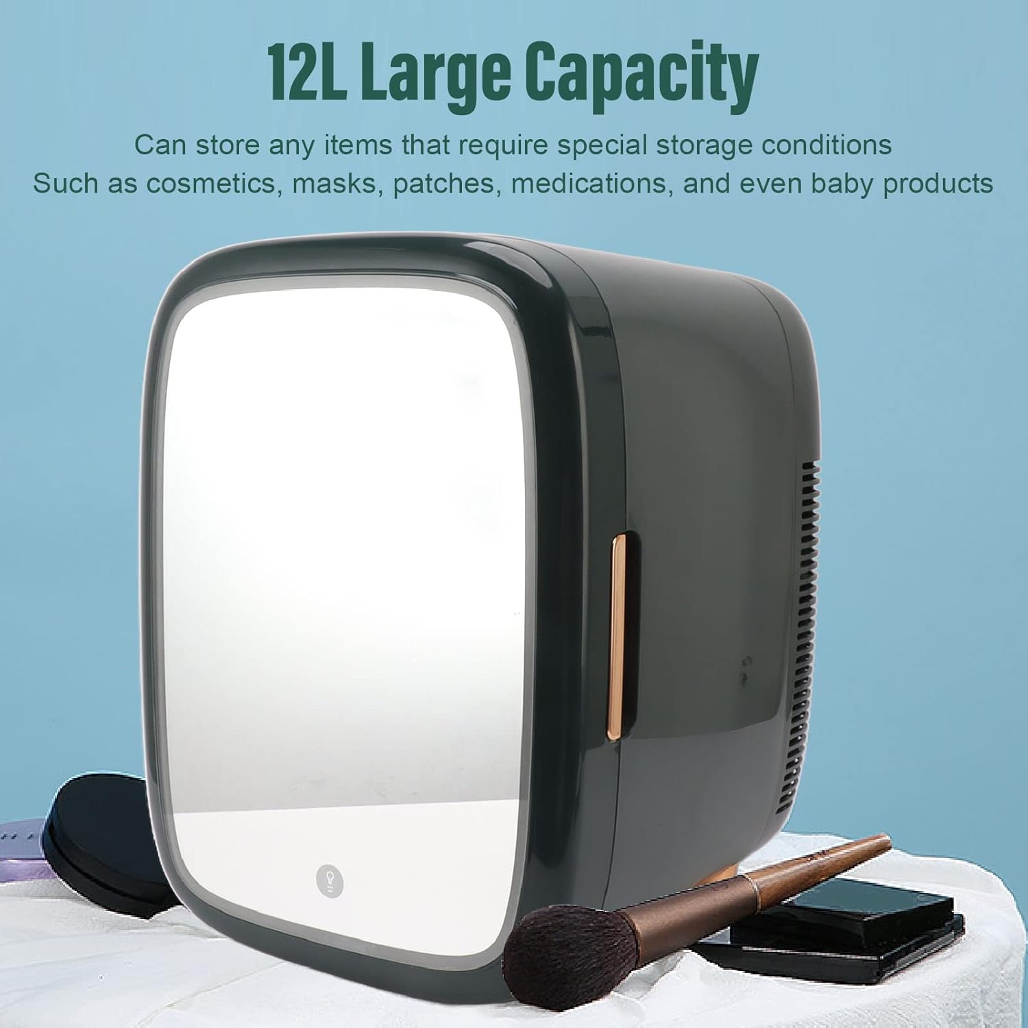 Mini Fridge, Cooler Warmer 100‑240V Energy Saving Removable Shelf 12L Portable Small Refrigerator Dimmable LED Light for Beverage for Bedroom