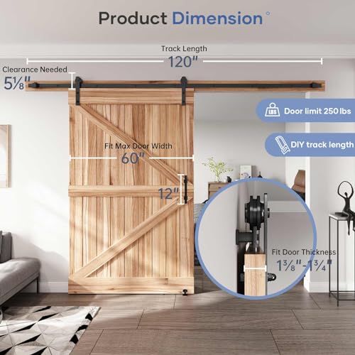 EaseLife 12 FT Double Sliding Barn Door Track and Handle Hardware Kit,Straight Pulley,Slide Smoothly Quietly,Easy Install (12FT Track Kit for 33"~36" Wide Double Door)