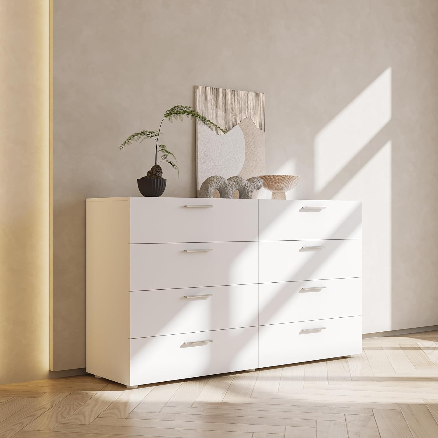 8 Drawer Double Dresser, White Dresser, Modern 8 Chest of Drawers with Deep Drawers, Wide Storage Organizer Cabinet for Living Room Home