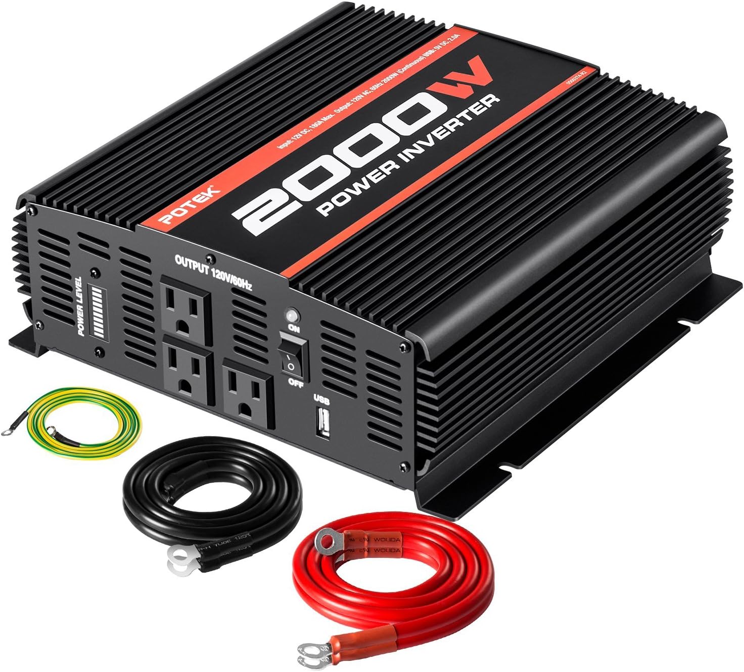 POTEK 2000W Pure Sine Wave Inverter with Automatic Transfer Switch 12V DC to 120V AC and Bluetooth