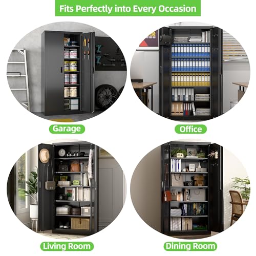 Aobabo Garage Storage Cabinet with Wheels,72" H Metal Storage Cabinet with 2 Doors and 4 Adjustable Shelves for Garage Home, Black,Required-Assembly
