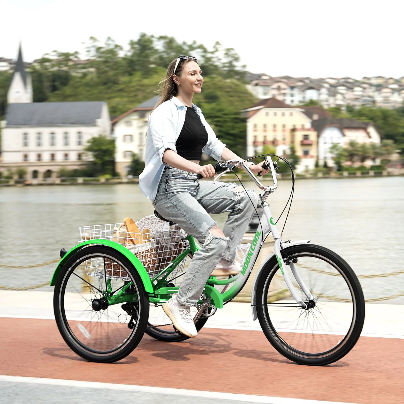 FICISOG 26 Adult Tricycle, 3 Wheel 7 Speed Bikes,450lbs Capacity Cruise Trike with Shopping Basket