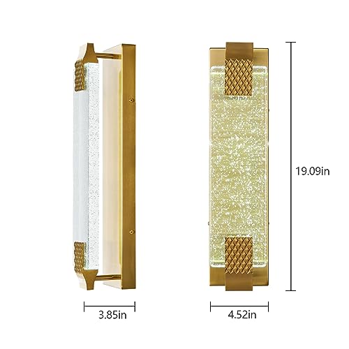 Modern Crystal Wall Sconce Lighting with Bubble Crystal Bathroom Light Fixture 15.15in Gold LED Vanity Lights for Bathroom Hallway Bedroom Living Room Sconces Wall (2 Pack)