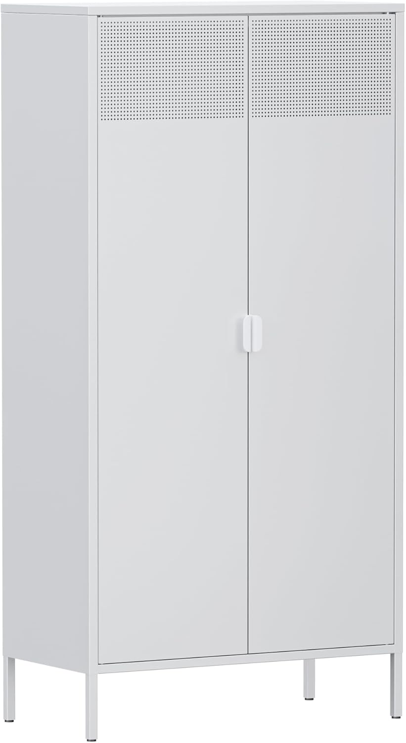 Steel Wardrobe - Metal Storage Cabinet with Adjustable Shelf & Removable Hanging Rods - Metal Organiser with Breathable mesh for bedrooms, bathrooms and Offices