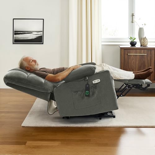 MCombo Large Dual Motor Power Lift Recliner Chair for Elderly, Massage and Heat, Lay Flat, Zero Gravity, Home Button, USB Port, Fabric 7680 (Large, Beige)