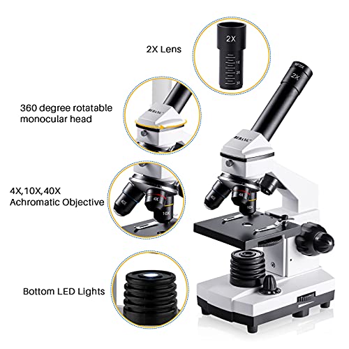 Microscope for Adults Kids, 100X-2000X BEBANG Compound Microscope with Microscope Slides, Microscope Kit for Kids Students Home School Lab