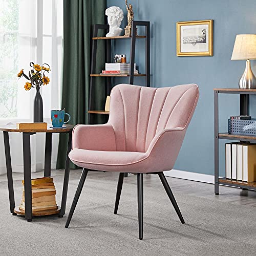Topeakmart Fabric Upholstered Accent Chair Modern Armchair Dining Chair Curved Back Side Chair for Living Room Dining Room Bedroom Pink