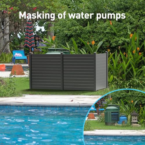 Black Air Conditioner Fence, 48"W X 48"H Vinyl Privacy Fence Screen 3 Panels Pool Equipment Fence Enclosure Trash Can Fence Outside Garbage Can Enclosure Fence