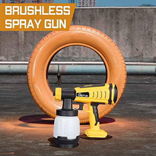 LINGYUE Cordless Paint Sprayer for 20V Dewalt Battery, 2 Copper Nozzles & 3 Spray Patterns, Easy to Clean, HVLP Spray Gun for Home Interior and Exterior/Furniture/Cabinets/Walls/Fence/Door