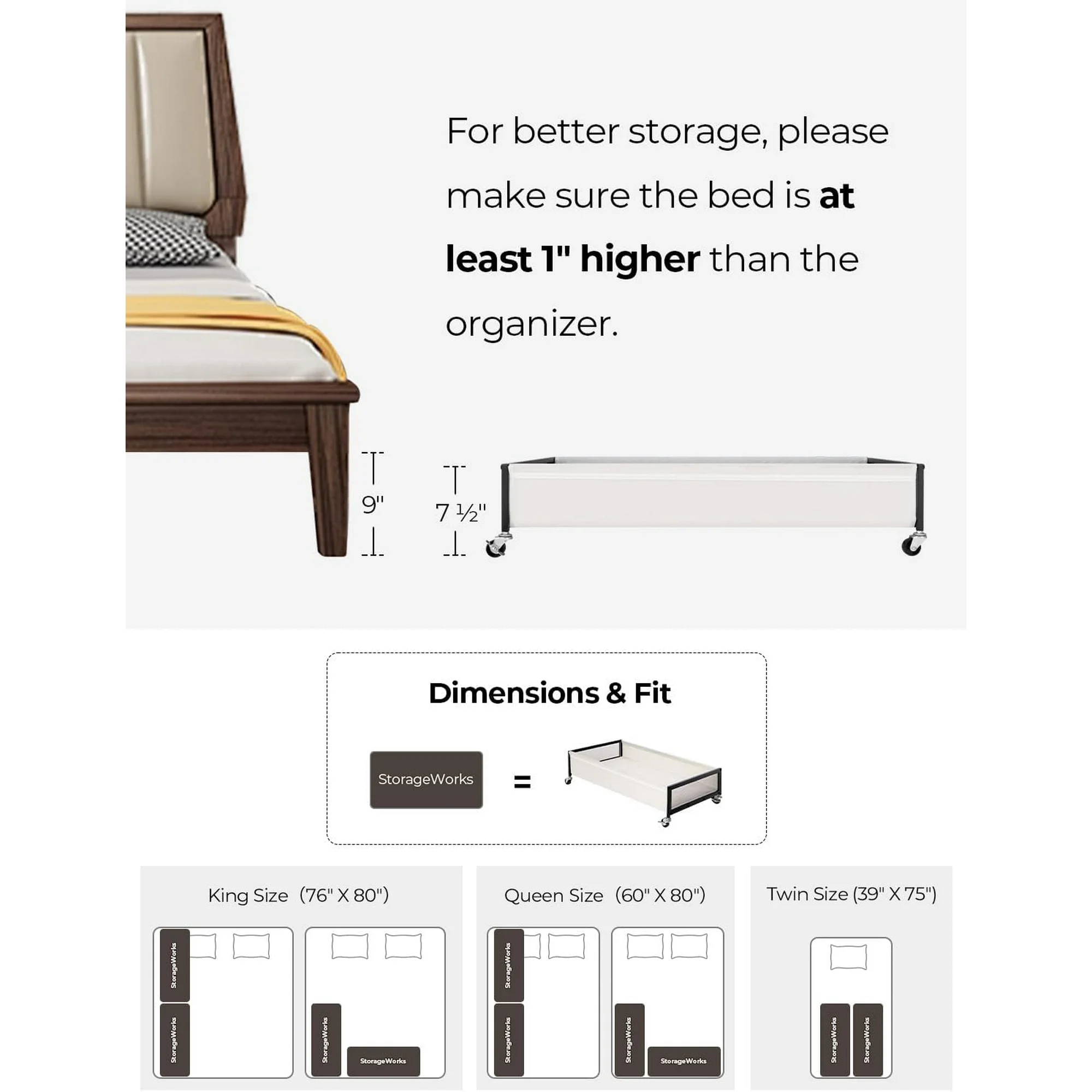 Under Bed Storage with Wheels, 2-Pack Metal Underbed Storage Containers, 80L Closet Organizer Bins for Clothes, Blankets, Sweaters