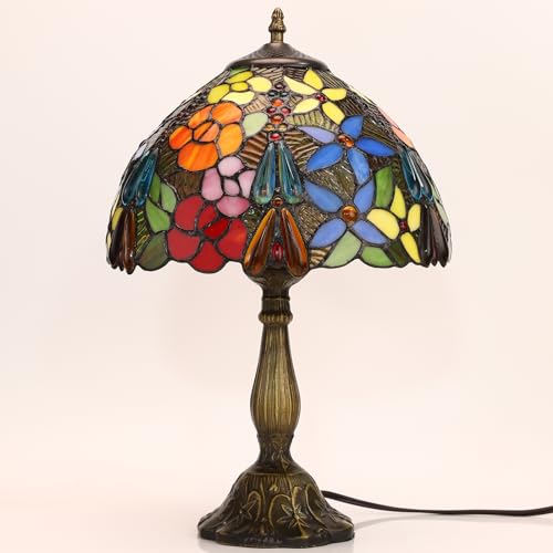 Tiffany Table Lamps for Living Room 12X12X19 INCH Tall Blue Dragonfly Stained Glass Table Lamps for Dining Room Bedroom Bedside Nightstand Retro Antique Style Home Office Desk Lamps