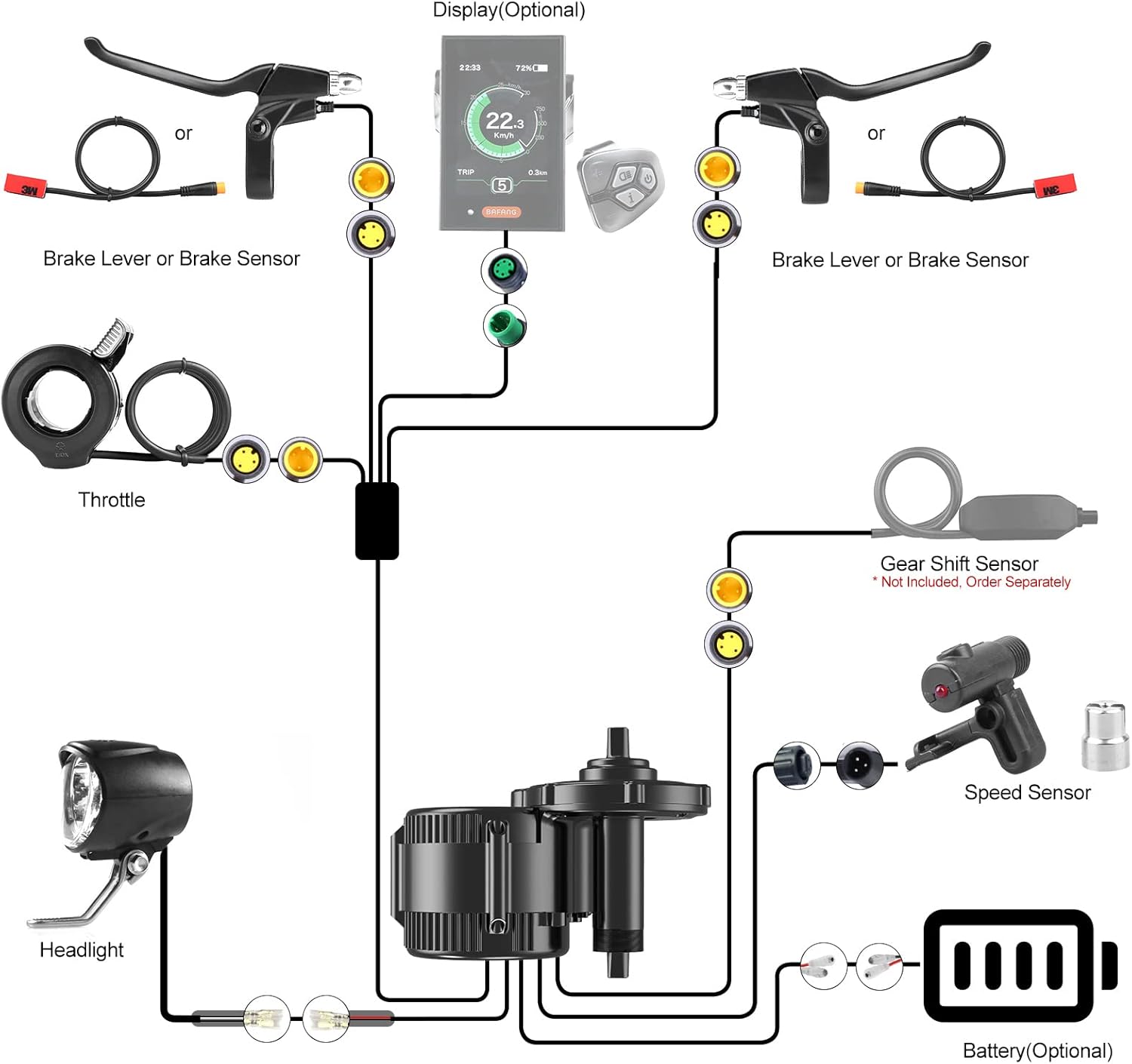 BAFANG Electric Bike Motor Kit Mid Drive BBS02B 48V 500W Bicycle Conversion Kit Ebike fit with BB68-73mm MTB Commuter Bikes with Optional Hailong Shark Battery & Rear Rack Battery with Charger