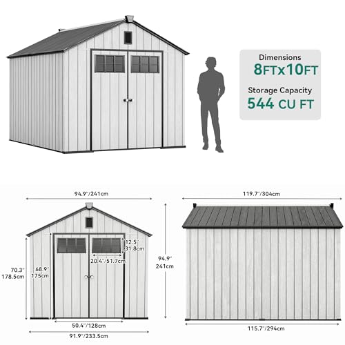 YITAHOME 8x6.2FT Outdoor Storage Shed w/o Floor, All-Weather Plastic Shed with Lockable Doors, Window & Vents, Plastic Tool Shed for Backyard, Patio, Poolside, Lawn, Gray