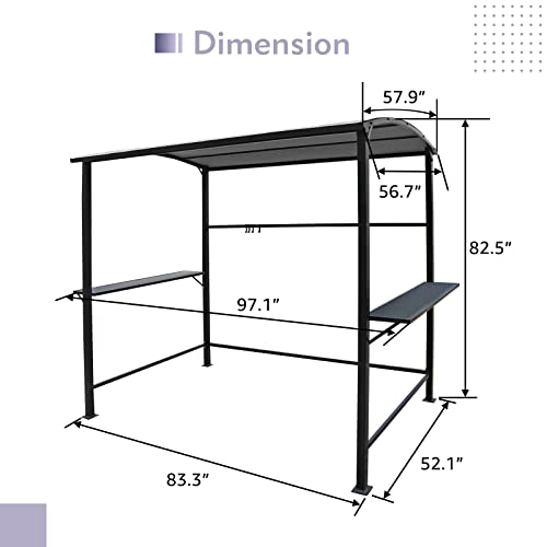 COBANA Grill Gazebo 8’by 4.6’ Outdoor Patio BBQ Canopy with Single-Tier Soft Top and Metal Shelves, Beige