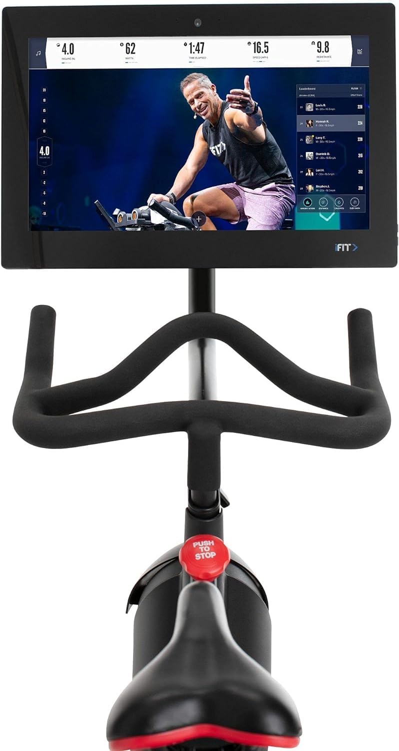 Proform Studio 22 Pro Exercise Bike with 22” HD Touchscreen and 24 resistance levels,Two 3 lb dumbbells for workout, 30 Day iFIT Membership - Black