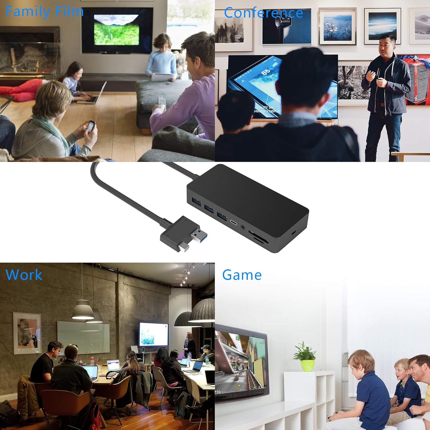 Surface Pro Dock for Surface Pro 4/Pro 5/Pro 6 USB Hub Docking Station with Gigabit Ethernet, 4K HDMI VGA DP Display, 3xUSB 3.0, Audio Out, USB C, SD/TF Card Slot Combo Dock Only for Surface Pro 4/5/6