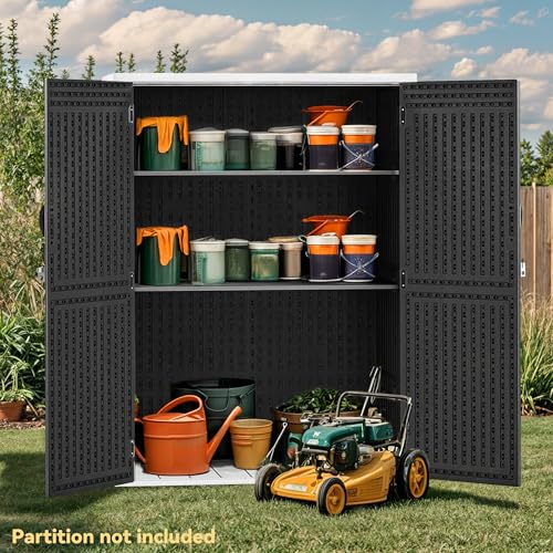 DWVO Outdoor Weather-Resistant Horizontal Storage Shed, 35 Cu Ft Capacity, Lockable and Waterproof, Suitable for Storing Garden Tools, Light Gray