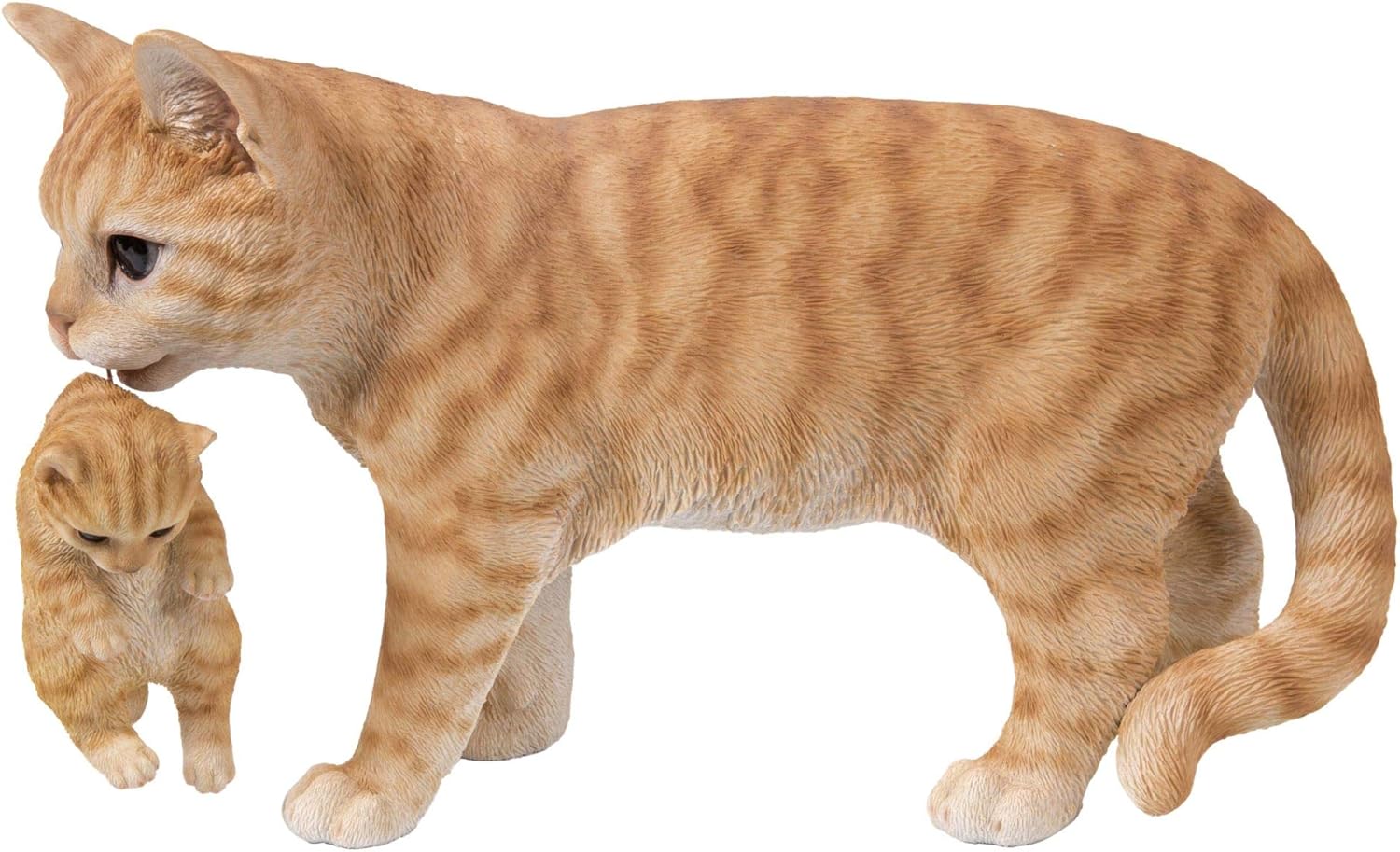 16.75" Tabby Mother Cat Carrying Kitten Outdoor Garden Statue