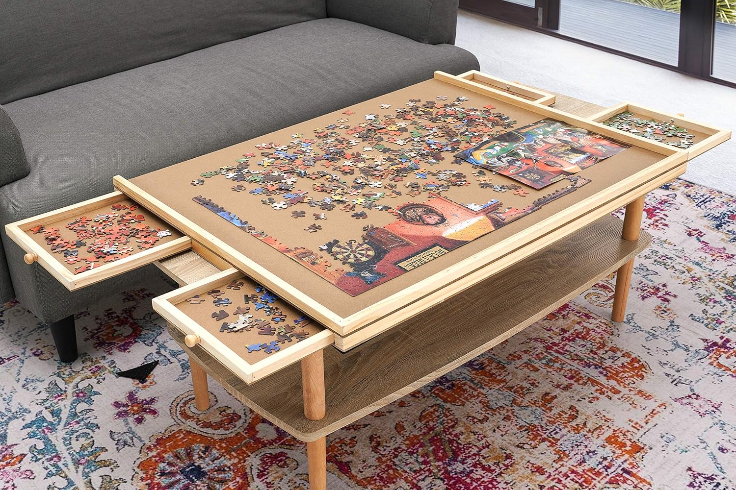 Lovinouse Upgraded 1000 Piece Wooden Puzzle Table with Holder, Jigsaw Puzzles Plateau Puzzle Board with Smooth Fiberboard Work Surface, 4 Sliding Drawers, Puzzle Storage for Teens Adults
