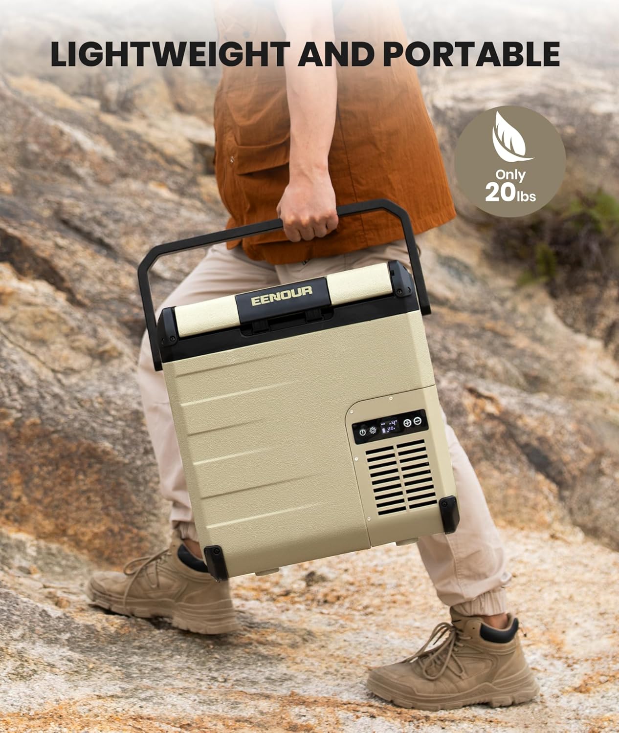EENOUR D18 12 Volt Car Refrigerator, Portable Freezer 19Qt/18L Battery & Solar Powered Cooler 25W, -4~50℉, 12/24V DC, 110~240V AC, Idea for 2 People, Road Trips, Truck, Camping (Battery Not Included)