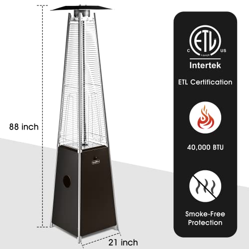 Outdoor Patio Heater with Reflector Shield, 40,000 BTU Propane Patio Heater with Wheels for Commercial, Residential, Garden, Porch, Party, Deck(Mocha)