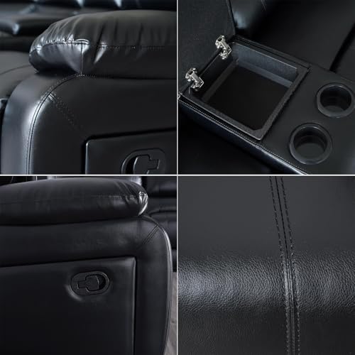 LY&S Home Collection Sectional Reclining Sofa, Sectional Couches for Living Room, Modular PU Leather Manual Recliner Sofa Livingroom Furniture Sets (Black)