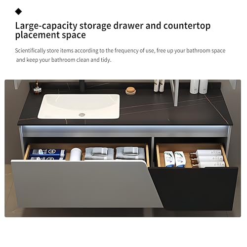 Bathroom Vanity with Sink - Modern Bathroom Sink Cabinet, Floating Vanity Set - includes Bathroom Vanity Cabinet and Led Smart Defog Mirror, with 2 Drawers (48")