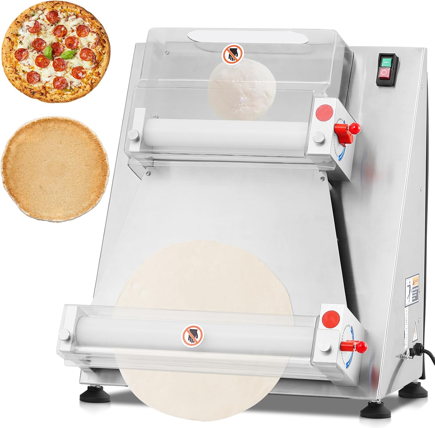 Commercial Pizza Dough Roller Sheeter, Max 16", CHEINAUTO Automatic 370W Electric Pizza Dough Roller, Stainless Steel, Suitable for Noodle, Pizza Bread and Pasta Maker Equipment