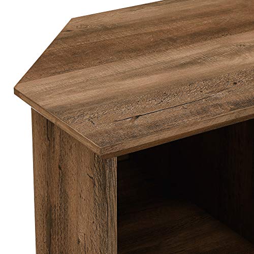 Walker Edison Modern Wood Corner Universal TV Stand with Open Shelves Glass Cabinet Doors Storage for TV's up to 55" Flat Screen Living Room Storage Entertainment Center, 48 Inch, Rustic Oak