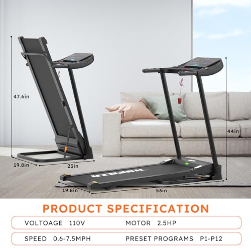Treadmill 300 LBS Capacity, Folding Treadmills for Home Max 2.5 HP Electric Treadmill with Incline for Running and Walking Jogging Exercise with LED Display