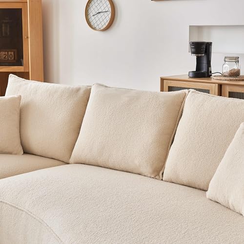 122.8" Curved Sofa Modern Curved Couch Living Room Modular Sectional Sofa, Mid Century Upholstered Couch Sherpa Boucle Fabric Sofa (Beige + Wood, 122.8" Curved Sofa)