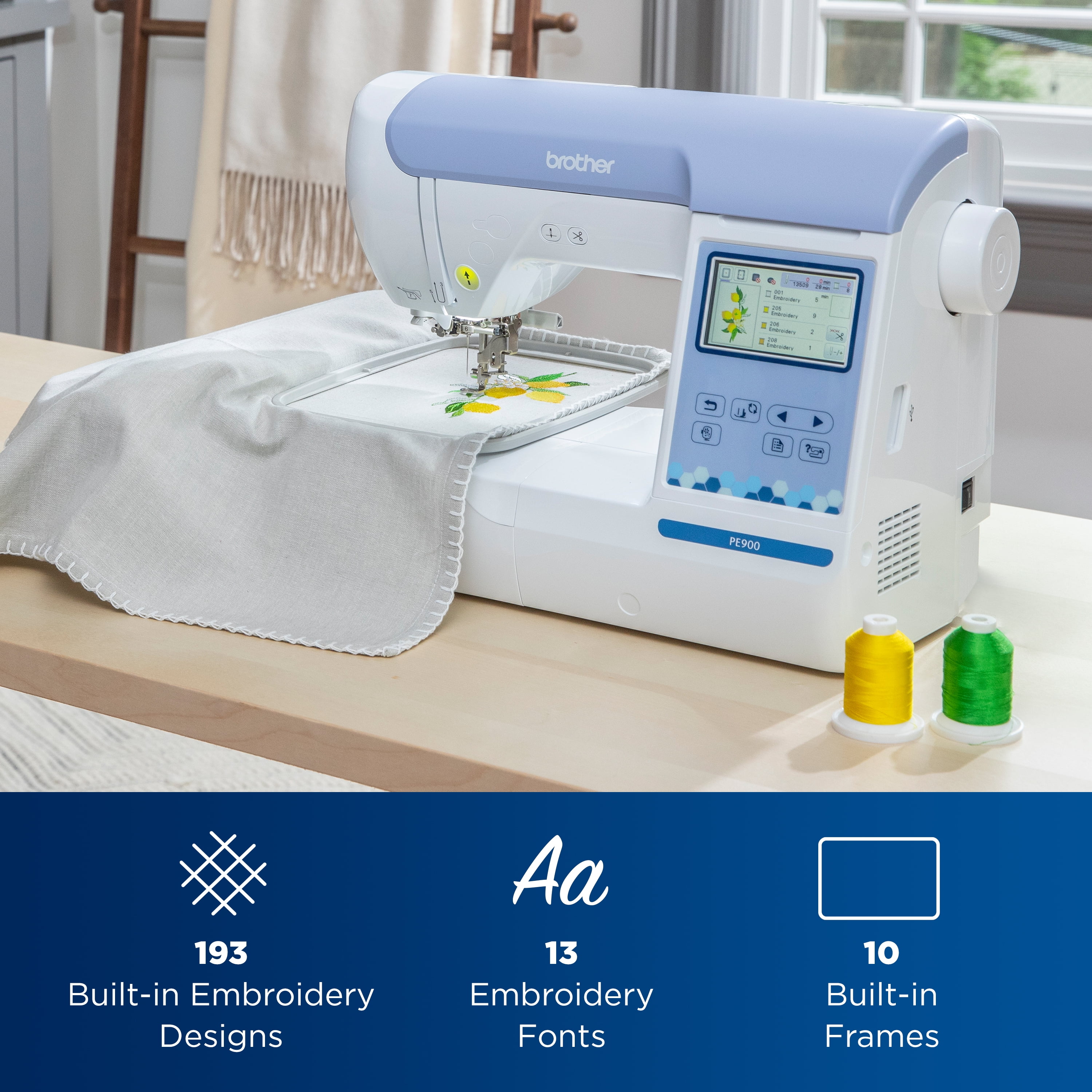 Brother PE900 Embroidery Machine with Built-in Embroidery Designs and Wireless Connectivity