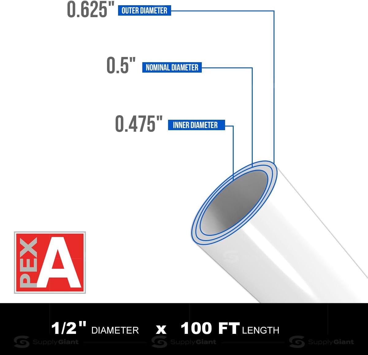 Tubing 1/2 Inch X 100 Feet PEX Pipe, Oxygen Barrier Flexible Water Tubing For Hydronic Radiant Floor Heating, 1/2" PEX Tubing Coil, White